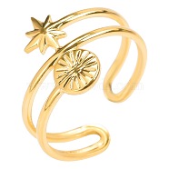 201 Stainless Steel Sun & Star Open Cuff Ring for Women, Golden, US Size 8(18.1mm)(FIND-PW0004-75G)