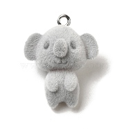 Flocking Resin Pendants, with Platinum Alloy Loop, Koala, 25x20x14mm, Hole: 1.8mm(MACR-Z001-01P)