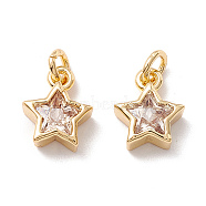 Brass Cubic Zirconia Charms, Real 18K Gold Plated, Star, Navajo White, 9x7.5x3mm, Hole: 2.5mm(FIND-Z005-02B)