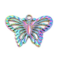 304 Stainless Steel Pendants, Butterfly Charms, Rainbow Color, 22x30.5x1.5mm, Hole: 2.2mm(STAS-I202-15RC)