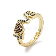 Brass Pave Cubic Zirconia Adjustable Rings, Word Love, Real 18K Gold Plated, US Size 7 1/4(17.5mm)(RJEW-M170-15G)