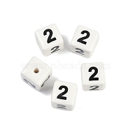 Porcelain Beads, Square with Number, Number, 9x9x9mm, Hole: 1.8mm(PORC-R003-07-02)