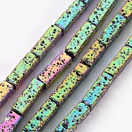 Electroplated Natural Lava Rock Beads Strands, Cuboid, Bumpy, Colorful, 12.5x4x4mm, Hole: 1mm, about 32pcs/strand, 15.75 inch(40cm)(G-T114-70B)