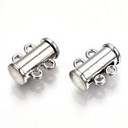 2-Strands Brass Magnetic Slide Lock Clasps, 4-Hole, Tube, Platinum, 15x10.5x6.5mm, Hole: 1.5mm(PALLOY-S140-01P)