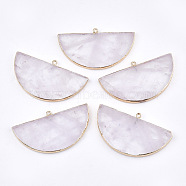 Electroplate Natural Rose Quartz Big Pendants, with Iron Findings, Semicircle, Golden, 34~35x60~62x4~5mm, Hole: 2mm(G-T112-11D)