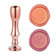 DIY Scrapbook, Brass Wax Seal Stamp Flat Round Head and Handle, Rose Gold, Moon Pattern, 25mm(AJEW-WH0147-025)