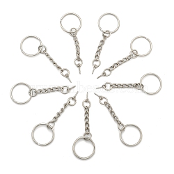 Iron Split Key Rings, with Chains and Peg Bails, Keychain Clasp Findings, Platinum, 20mm(X-E338)