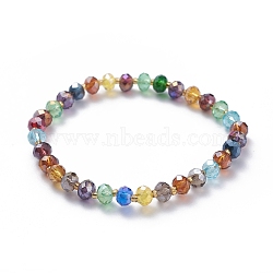 Electroplate Faceted Abacus Glass Beaded Stretch Bracelets, with Glass Seed Beads, Mixed Color, 2-1/8 inch(5.5cm)(BJEW-JB04876)