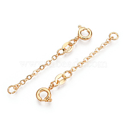 Brass Cable Chain Extender, End Chains with Spring Ring Clasps, Real 18K Gold Plated, 35~40x2mm(KK-ZX024-34G-A)