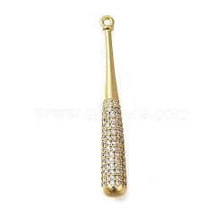 Rack Plating Brass Micro Pave Cubic Zirconia Pendants, Long-Lasting Plated, Lead Free & Cadmium Free, Baseball Charms, with Jump Ring, Real 18K Gold Plated, 46x6x6mm, Hole: 1.5mm(ZIRC-F142-32B-G)