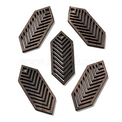 Walnut Wood Hollow Pendants, Double Terminal Pointed Hexagon Charms, Undyed, Coffee, 45x17x2mm, Hole: 3x3.5mm(WOOD-G018-05-1)