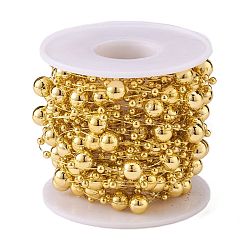 Christmas Tree Round Beaded Garland, Plastic Imitation Pearl Beaded Trim, for Decorating Wedding Party Supplies, with Spool, Gold, 3mm and 8mm, about 10m/roll.(CHAC-H100-06)