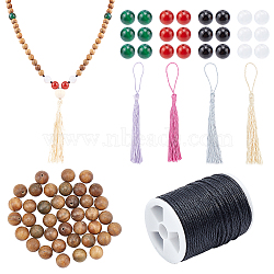 SUPERFINDINGS DIY Beaded Necklace Making Kits, Including Natural Gemstone & Sandalwood Round Beads, Polyester Tassel Decorations, Waxed Cotton Cord, Beads: 132Pcs/set(DIY-FH0004-49)