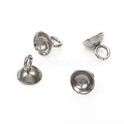201 Stainless Steel Bead Cap Pendant Bails, for Globe Glass Bubble Cover Pendants, Stainless Steel Color, 5x5mm, Hole: 2mm(STAS-G224-24P-04)