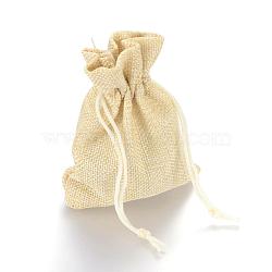 Burlap Packing Pouches Drawstring Bags, Lemon Chiffon, 18x13cm(ABAG-Q050-13x18-13)