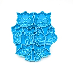 DIY Halloween Bat & Skull Pendant Silicone Molds, Resin Casting Molds, Deep Sky Blue, 110x100mm(HAWE-PW0001-002)