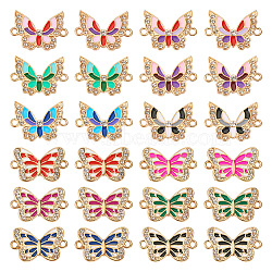 48Pcs 12 Styles Alloy Enamel Connector Charms, Butterfly Links with Crystal Rhinestone, Light Gold, Cadmium Free & Nickel Free & Lead Free, Mixed Color, 21~22x13~16x1.7~2mm, Hole: 1.6mm, 4pcs/style(ENAM-TA0001-59)