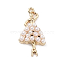 Ballet Dancer Resin Imitation Pearl Pendants, Alloy Dancer Girl Charms, Golden, 31x16x4.5mm, Hole: 1.6mm(FIND-Q097-07G)