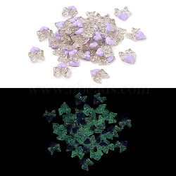 Luminous Resin Decoden Cabochons, Glow in the Dark, Two Tone, Bowknot with Heart, Lilac, 9.5x8.5x2.5mm(RESI-N039-83E)