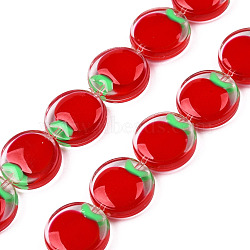 Transparent Acrylic Beads Strands, with Enamel, Flat Round with Apple, Red, 15x5mm, Hole: 1.2mm, about 35pcs/strand, 20.67 inch(52.5cm)(ACRC-T011-03)