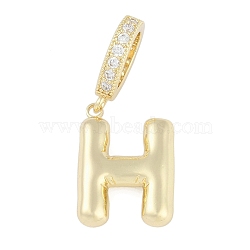 Brass Micro Pave Clear Cubic Zirconia Pendants, Long-Lasting Plated, letters, Letter H, 19x14x4.5mm, Hole: 8.5x5.5mm(KK-M289-01H-G)