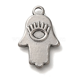 304 Stainless Steel Pendant Cabochon Settings, Palm, Antique Silver, Tray: 2.5x3.5mm, 19.5x12.5x1.8mm, Hole: 1.8mm(STAS-H223-14AS)