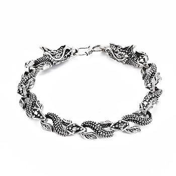 Alloy Dragon Link Chain Bracelet for Men Women, Antique Silver, Inner Diameter: 2-3/8 inch(6cm)