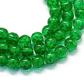 Baking Paint Transparent Crackle Glass Round Bead Strands, Green, 6.5mm, Hole: 1.5mm, about 135~140pcs/strand, 31.4 inch