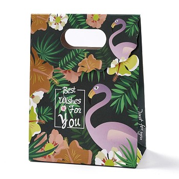 Rectangle Paper Flip Gift Bags, with Handle, Shopping Bags, Dark Slate Gray, Flamingo Pattern, 12.3x6x16.1cm