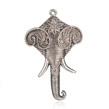 Elephant Tibetan Style Alloy Big Pendants, Antique Silver, 84x53x10mm, Hole: 3mm