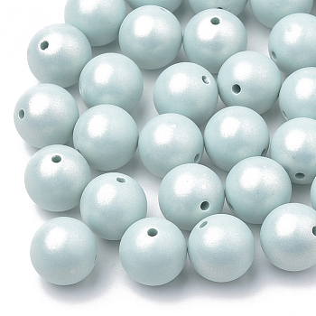 Spray Painted Style Acrylic Beads, Rubberized, Round, Pale Turquoise, 8mm, Hole: 1mm, about 1800pcs/500g