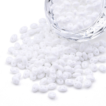 Opaque Luster Czech Glass Seed Beads, 2-Hole, Oval, WhiteSmoke, 5x3.5x2.5mm, Hole: 0.9mm, about 500g/bag
