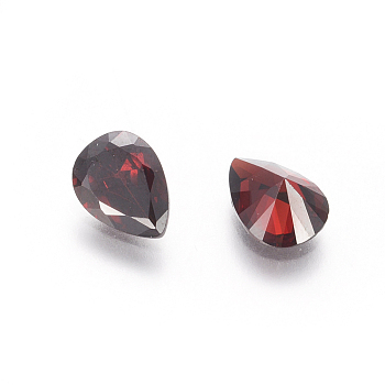 Cubic Zirconia Pointed Back Cabochons, Grade A, Faceted, teardrop, Dark Red, 9x6x4mm