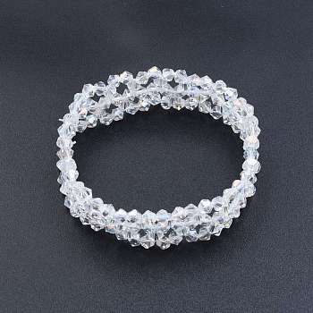 Bling Glass Beaded Stretch Bracelet, Braided Flower Bracelet for Women, Clear, Inner Diameter: 2 inch(5cm)