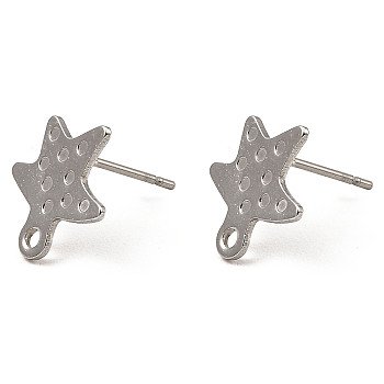201 Stainless Steel Star Stud Earrings Settings, with 304 Stainless Steel Pins, Stainless Steel Color, 12x11mm, Hole: 1.4mm, Pin: 0.7mm, Fit for 0.9mm