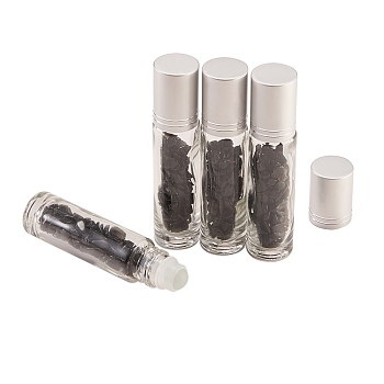 Glass Roller Ball Bottles, Refillable Perfume Bottle, with Natural Obsidian Chip Beads, for Personal Care, 1.9x8.6cm, 4pcs/box
