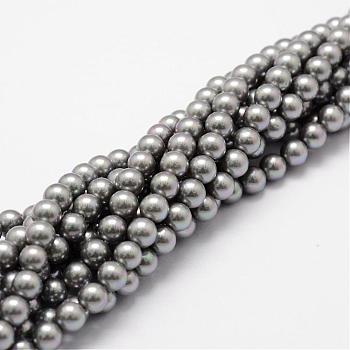 Shell Pearl Bead Strands, Rainbow Plated, Grade A, Round, Gray, 8mm, Hole: 1mm, about 51pcs/strand, 16 inch