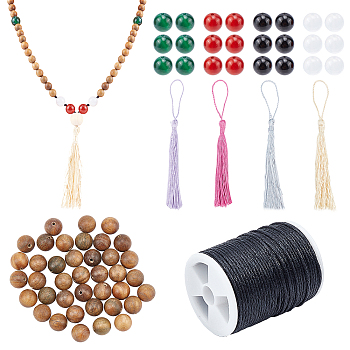 SUPERFINDINGS DIY Beaded Necklace Making Kits, Including Natural Gemstone & Sandalwood Round Beads, Polyester Tassel Decorations, Waxed Cotton Cord, Beads: 132Pcs/set