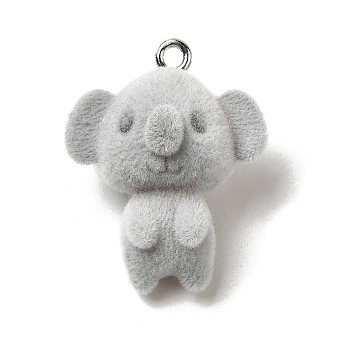 Flocking Resin Pendants, with Platinum Alloy Loop, Koala, 25x20x14mm, Hole: 1.8mm