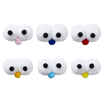 36Pcs 6 Colors DIY Craft Cartoon Movable Eye High-elastic Pom Pom Ball, for Shoes, Socks and Hat Accessories, Mixed Color, 40x59x35mm, 6pcs/color