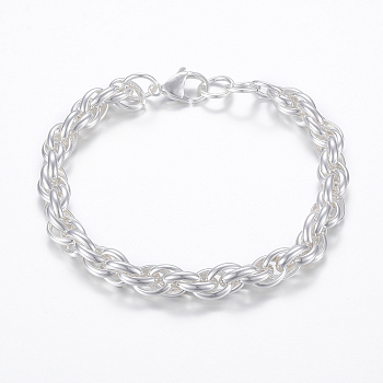 304 Stainless Steel Link Bracelets, with Lobster Claw Clasps, Silver Color Plated, 8-1/4 inch(210mm)x7.5mm