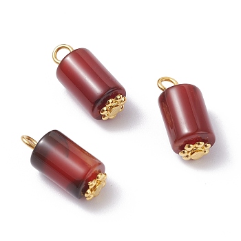 Dyed Natural Agate Pendants, with Alloy Daisy Spacer Beads and Iron Flat Head Pin, Golden, Column, 17.5~18x8mm, Hole: 2.3mm