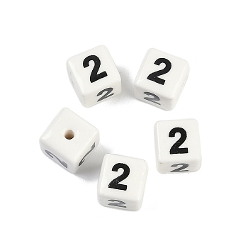 Porcelain Beads, Square with Number, Number, 9x9x9mm, Hole: 1.8mm