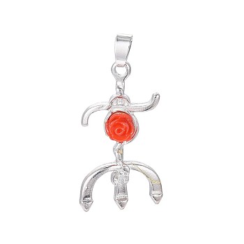 Platinum Plated Alloy Pendants, with Resin, Fork, Orange, 38x20x6.5mm, Hole: 3.5x7mm