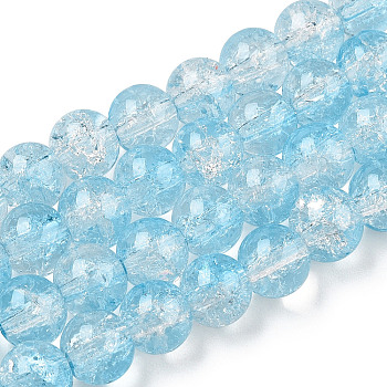 Transparent Crackle Baking Painted Glass Beads Strands, Imitation Opalite, Round, Light Blue, 6x5mm, Hole: 1.2mm, about 147pcs/strand, 31.10 inch(79cm)