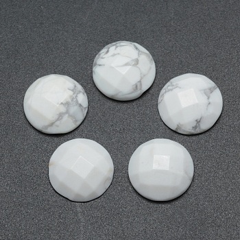 Natural Howlite Cabochons, Faceted, Half Round, 14~14.5x5mm