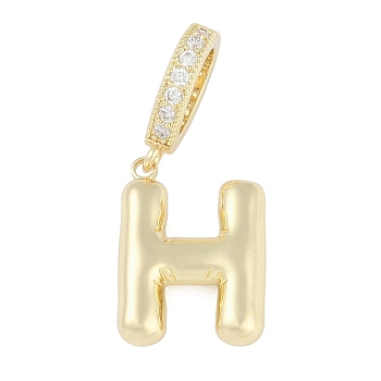 Brass Micro Pave Clear Cubic Zirconia Pendants, Long-Lasting Plated, letters, Letter H, 19x14x4.5mm, Hole: 8.5x5.5mm