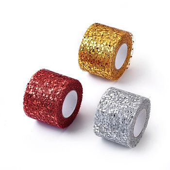 Glitter Sequin Deco Mesh Ribbons, Tulle Fabric, Tulle Roll Spool Fabric For Skirt Making, Mixed Color, 2 inch(5cm), about 10yards/roll(9.144m/roll)