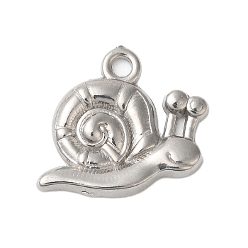 Non-Tarnish 304 Stainless Steel Pendants, Snail Charm, Stainless Steel Color, 16x16x2mm, Hole: 1.8mm