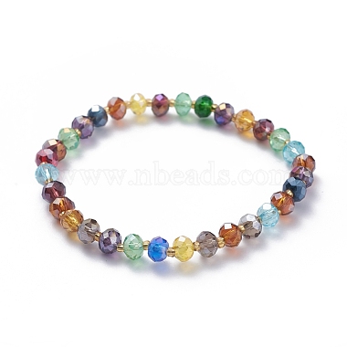 Galvanisierte facettierte Abakusglas Perlen Stretch Armb&auml;nder(BJEW-JB04876)-1